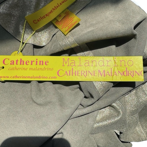 CATHERINE MALANDRINO SILVER METALLIC DRAPED NECKLINE OPEN LEATHER JACKET - NWT - Picture 13 of 13